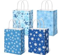 Gersoniel 24 Pieces Paper Winter Gift Bags with Handle Winter Treat Candy Goodie Bags with Snowflake Patterns for Holiday Party Favors