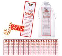 Gersoniel 24 Set/48 Pcs Jesus Is the Reason for the Season Candy Cane Lapel Pin with Bookmark Christmas Religious Gift Favor Candy Cane Pin Bookmark Organza Bag for Xmas Church Sunday School Event