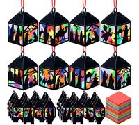 Gersoniel 24 Set Christmas Nativity Suncatchers Tissue Paper Craft Kits Religious Lantern Craft Bulk DIY Nativity Silhouette Hanging Ornament for Christmas Home Activity Sunday School Crafts
