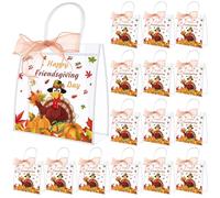 Gersoniel 24pcs Friendsgiving Clear PVC Gift Bags Thanksgiving Transparent Gift Packaging with Handle and Ribbon Roll Reusable Tote Bags Suitable for Autumn Birthday Baby Shower Party Favor Supplies