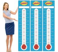 Gersoniel 3 Pcs Fundraising Thermometer Goal Charts 11" x 46.5" Dry Erase Goal Trackers Chart Thermometer Setting Wall Poster Vinyl Sticker Chart for Home Office(Blue)