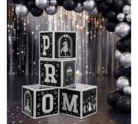 Gersoniel 4 Pcs Prom Decorations Boxes, Prom Night Glitter Balloon Boxes, Grad Box with Letter for Elegant Photo Booth & Party Decor, Formal Events, Graduations Senior Night Decor (Silver)