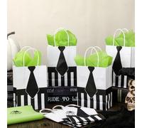 Gersoniel 50 Pcs Halloween Black and White Striped Gift Bags with Handles Bulk 5.9x3.1x8.3'' Paper Goodie Bag with Green Tissue Paper Horror Party Favors for Halloween Birthday Party Decoration