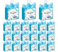 Gersoniel 50 Set a Little Pumpkin Is on the Way Baby Shower Party Gift Bags with Handles Fall Pumpkin Baby Shower Paper Bags with Ribbon Bow and Blue Tissue Paper for Autumn Gender Reveal Decoration
