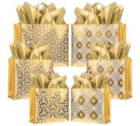 Gersoniel 6 Pcs Extra Large Christmas Gift Bags with Tissue Paper, Non Woven Christmas Goodie Bag, Reusable Tote Bags, 3 Assorted Sizes for Winter Xmas Party Supplies(Fashion Style)