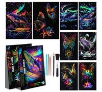 Gersoniel 8 Sheet Scratch Paper Noctilucent Glow in The Dark Rainbow Painting Paper with 4 Tools Engraving Landscape Scratchboard for Teens Adults Arts Gift Sketch Card DIY Creative Craft