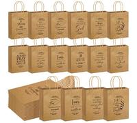 Gersoniel 84 Pcs Christian Gift Bag Bulk Christmas Religious Kraft Medium Bible Verse Brown Church Inspirational Welcome Thanksgiving Gift Bags with Handle for Family Baptism (Classic Design)