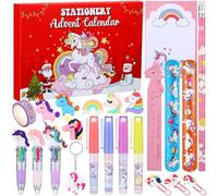 Gersoniel Christmas Unicorn Themed Advent Calendar 2025 Stationery Set 24 Days Countdown Unicorn Pencil Eraser Bookmark Keychain Pen Pin Badge Wrist Band Notepad Tape Ruler Gift for Xmas Party Favor