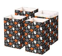Gersoniel Halloween Ghost Disposable Trash Cans 4 Pack Extra Large Pumpkin Party Garbage Cans Supplies，13 Gallon 21.6''x13.5''x10'' Thick Black Recycled Bins Garbage Can with Fitted Trash Bags