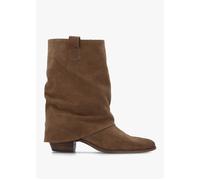 Gertie Taupe Suede Fold Over Stacked Heel Calf Boots - Taupe Suede / 41