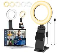 GerTong 5'' Laptop Selfie Ring Light with Stand, Mini Desk LED Phone Ring Light with Dimmable 5 Modes 10 Brightness Level for Makeup Streaming Webcam, All in one Stand Compatible with Smartphone