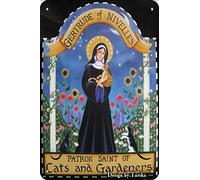 Gertrude Of Nivelles Patron Saint Of Cats And Gardeners Vintage Look Metal 20X30 CM Decoration Plaque Sign for Home Kitchen Bathroom Farm Garden Garage Inspirational Quotes Wall Decor