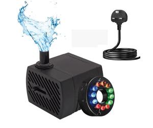 GERUI Small Water Feature Pump with 12 LED Lights, Small Submersible Water Pump 180L/H, 3W, Height of 0.55m, Adjustable Ultra Silent Water Pump for Fish Tank, Pet Fountain, Aquarium, Hydroponics