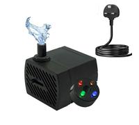 GERUI Small Water Feature Pump with 4 Colors of LED Lights, Small Submersible Water Pump 350L/H, 5W, Maximum Height of 0.85 m, Adjustable Ultra Silent Water Pump for Fish Tank, Aquarium, Hydroponics