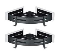 GERUIKE Corner Shower Shelf Bathroom Shelves Black Shower Caddy Basket No Drilling Adhesive Wall Mounted Aluminium Matt 2 Pack Shower Storage Bathroom Tidy Organiser Shower Gel and Shampoo Holder