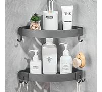GERUIKE Corner Shower Shelves No Drilling Adhesive Bathroom Shelf Aluminium Shower Caddy Basket Wall Mounted Storage for Kitchen & Bathroom Organiser Matt Grey 2 Pack