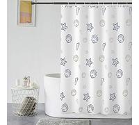 GERUIKE Extra Wide Weighted Shower Curtain 240 x 200 cm, Waterproof Anti-Mould Textile 130GSM Polyester Fabric, Machine Washable with 12 Rings & Cartoon Style White Ocean World Pattern