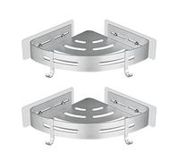 GERUIKE Shower Corner Shelf No Drilling Adhesive Bathroom Shelves Shower Caddy Basket Wall Mounted Shower Storage for Kitchen & Bathroom Organiser Glossy Silver 2 Pack, Aluminium