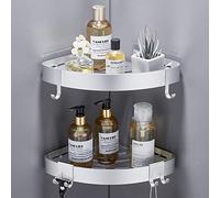 GERUIKE Shower Corner Shelves No Drilling Adhesive Bathroom Shelf, 2-Pack Silver Aluminium Shower Caddy Basket with Hooks - Strong Hold, Rustproof & Wall Mounted