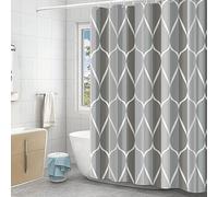GERUIKE Weighted Shower Curtain 180 x 180 cm, Waterproof Anti-Mould Textile 130GSM Polyester Fabric, Machine Washable with 12 Rings & Grey with Multi-Coloured Wave Pattern