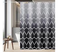 GERUIKE Weighted Shower Curtain 180 x 200 cm, Waterproof Anti-Mould Textile 130GSM Polyester Fabric, Machine Washable with 12 Rings & Grey Black Gradient Wave Pattern