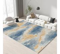 GerUner 150x210cm Large Modern Abstract Rugs Living Room Non-slip Area Rug Short Pile Bedroom Carpet Lightweight Washable Minimalist Floor Carpet for Office Decor, Cobalt Azure & Sunny Lemon