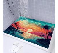 GerUner Loofah Shower Mat, Non Slip Bath Mats for inside Shower, Soft Comfort Massage PVC Bath Rugs Quick Drying for Bathroom, 80x100cm (Magenta Dusk & Turquoise Lagoon)
