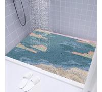 GerUner Non Slip Bath Mat 100x100cm, Extra Long Shower Mats for Inside Shower, Soft PVC Loofah Bathtub Mat, Quick Drying Rug for Wet Area, Mint & Blush Sky