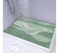 GerUner Square Shower Mat Non Slip, 120x120cm Soft PVC Loofah Shower Mat for Inside Bath Mats Anti Slip, Quick Drying,Sage Green Waves