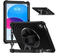 Gerutek Case for iPad 10th/11th Generation 10.9/11 inch (2025/2022), Shockproof Rugged Protective Case with 360 Rotating Stand,Hand strap,Shoulder Strap,Black