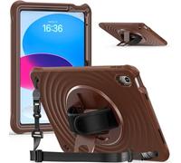 Gerutek Case for iPad 10th/11th Generation 10.9/11 inch (2025/2022), Shockproof Rugged Protective Case with 360 Rotating Stand,Hand strap,Shoulder Strap,Chocolate