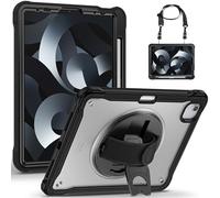 Gerutek Case for iPad Air 5/Air 4/Pro 11, Shockproof Drop Protection iPad Case 11 inch Rugged with [Clear Back Shell][360° Stand/Hand Strap] for iPad Air 5th/Air 4th Gen/Pro 11 Cover, Black/Clear