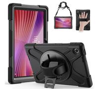 Gerutek Case for Lenovo Tab 10.1 Inch 2025,TB-311FU/TB-311XU Shockproof Rugged Cover with 360 Rotating Stand/Hand Strap, Shoulder Strap Protective Case for Lenovo Tablet 2025 10.1",Black