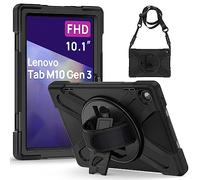 Gerutek Case for Lenovo Tab M10 3rd Gen 10.1" 2022 (TB328FU/XU), Shockproof Rugged Cover with 360 Rotating Stand, Hand & Shoulder Strap, Protective Shell for Lenovo Tablet M10, Black