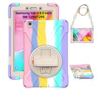 Gerutek Case for Samsung Galaxy Tab A 8.0 2019, SM-T290/T295, Full Body Shockproof Case with 360 Rotating Kickstand & Hand/Shoulder Strap, Rainbow, Travel, Outdoor Activities, Hands-Free Use