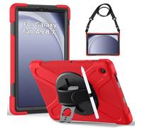 Gerutek Case for Samsung Tab A9 8.7 inch,Shockproof Rugged Galaxy Tab A9 Protective Case kids with 360° Rotating Stand/Hand & Shoulder Strap Bumper Hard Strong Cover for Samsung Galaxy a9 Tablet, Red