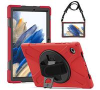 Gerutek Cover for Samsung Tab A8 Case 10.5 inch Shockproof Heavy duty Case with 360° Rotating Stand/Hand & Shoulder Strap Bumper Hard Strong Cover for Samsung Galaxy A8 tablet, Red