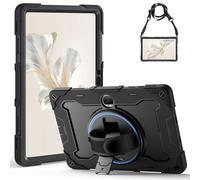 Gerutek for Honor Pad 9 Case 12.1 Inch 2024 Shockproof, Heavy Duty Rugged Case with 360 Rotating Stand, Hand Strap,Shoulder Strap Protective Case Cover for Honor Pad 9 12.1 inch, Black