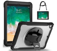 Gerutek for iPad 6th/5th Generation Case, iPad Air 2 Shockproof, iPad Pro 9.7 Case Rugged with [Clear Back Shell][360 Rotating Stand/Hand Strap] for iPad Air2/Pro 9.7/6th/5th Gen,Black/Clear