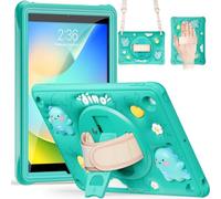 Gerutek for Kids Case iPad 9th/8th/7th Generation 10.2 inch 2021/2020/2019, Schools Child Friendly Soft and Rugged Protective Case with Dragon Design,360 Rotating Stand,Hand strap,Shoulder Strap,Green