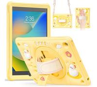 Gerutek for Kids Case iPad 9th/8th/7th Generation 10.2 inch 2021/2020/2019, Schools Child Friendly Soft and Rugged Protective Case with Duck Design,360 Rotating Stand,Hand strap,Shoulder Strap,Yellow