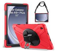 Gerutek for Samsung Tab A9 Plus Shockproof Case Heavy duty Strong Tab A9 plus Case with 360° Rotating Stand/Hand & Shoulder Strap Bumper Protective Case for Samsung Galaxy Tablet A9 Plus 2023, Red