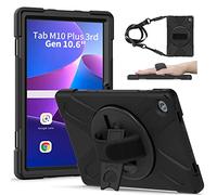 Gerutek Shockproof Case for Lenovo Tab M10 Plus 3rd Gen 10.6" 2022 (TB-125FU/TB-128FU/TB-128XU), Lenovo Tab M10 Plus 3rd Generation Heavy Duty Rugged Case with 360 Stand,Hand/Shoulder Strap,Black