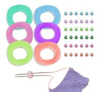 GeryVtee Cord Lock Kit Knitting Stitches Holder Barber Cord Stitch Markers Knit Stiches Keeper 36 Pcs Silicone Stitch Holders & 6 Rolls Round Barber Cords for Knitting Projects