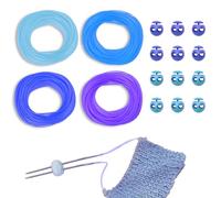GeryVtee Cord Lock Kit Knitting Stitches Holder Barber Cord Stitch Markers Knit Stiches Keeper 36 Pcs Silicone Stitch Holders & 6 Rolls Round Barber Cords for Knitting Projects (Blue Style)