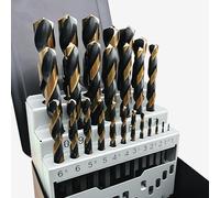 GERYWOLF 25 pcs Metal Drill Bit Set, HSS-G Turbine Drill, Multi-Tip Cutting, Black and Gold Finish, Metal Drill Bit Set with Index Box, for Alloy Steel, Cast Iron and Sheet Metal (1.0 mm - 13.0 mm)