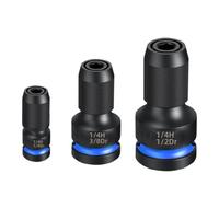 Gerywolf 3 pcs Impact Driver Bit Adapter Set, 1/2, 3/8, and 1/4" Female Drive to 1/4" Hex Socket Adapters, Impact Wrench Adapter for Ratchet Wrench Drives, Impact Bit Chuck, Quick-Change Chuck