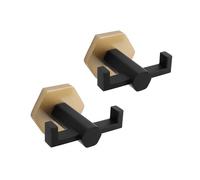 GERZWY Stainless Steel Coat/Robe Clothes Hook for Bath Kitchen, Bathroom Double Towel Hook Wall Mounted 2 Pack (Black & Gold)