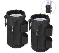 GES UTV Cup Holders, 2-Pack Bar Cup Holder for Stroller with Mesh Pocket and Cord Lock, Drink Holders Roll Bar Cup Holders for ATV, Stroller, Wheelchair, Scooter, Boat and Golf Cart (2 Pack Black)
