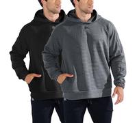 Gesaofa 2 Packs Mens Armzip Casual Hoodie Pullover,Waffle Knit Long Sleeve Warm Jacquard Loose Lounge Hooded Sweatshirtsg (Black+Gray,XX-Large)